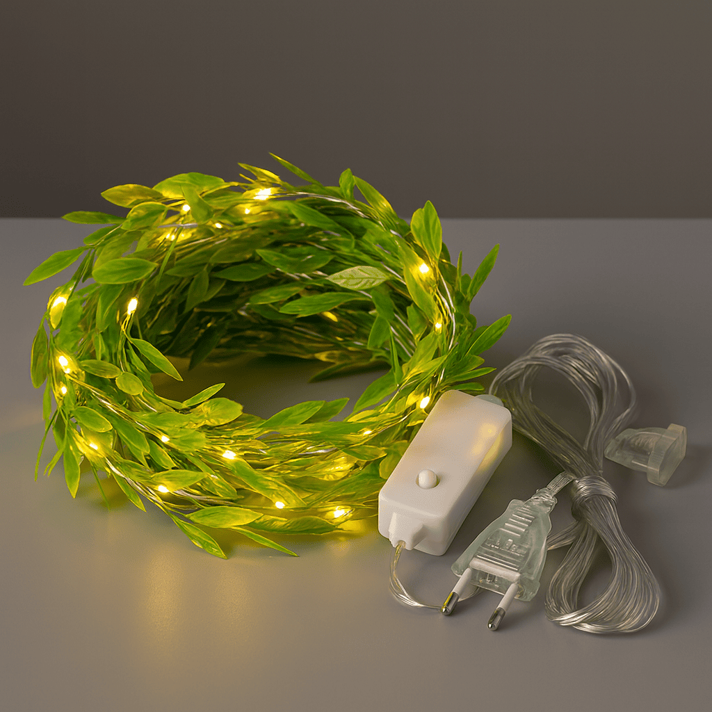 LeafDiya® 200 LED Artificial Leaf Curtain Lights – 8 Modes, Dimmable Fairy Lights for Bedroom, Garden & Festive Decoration (10x3 Ft, Green)