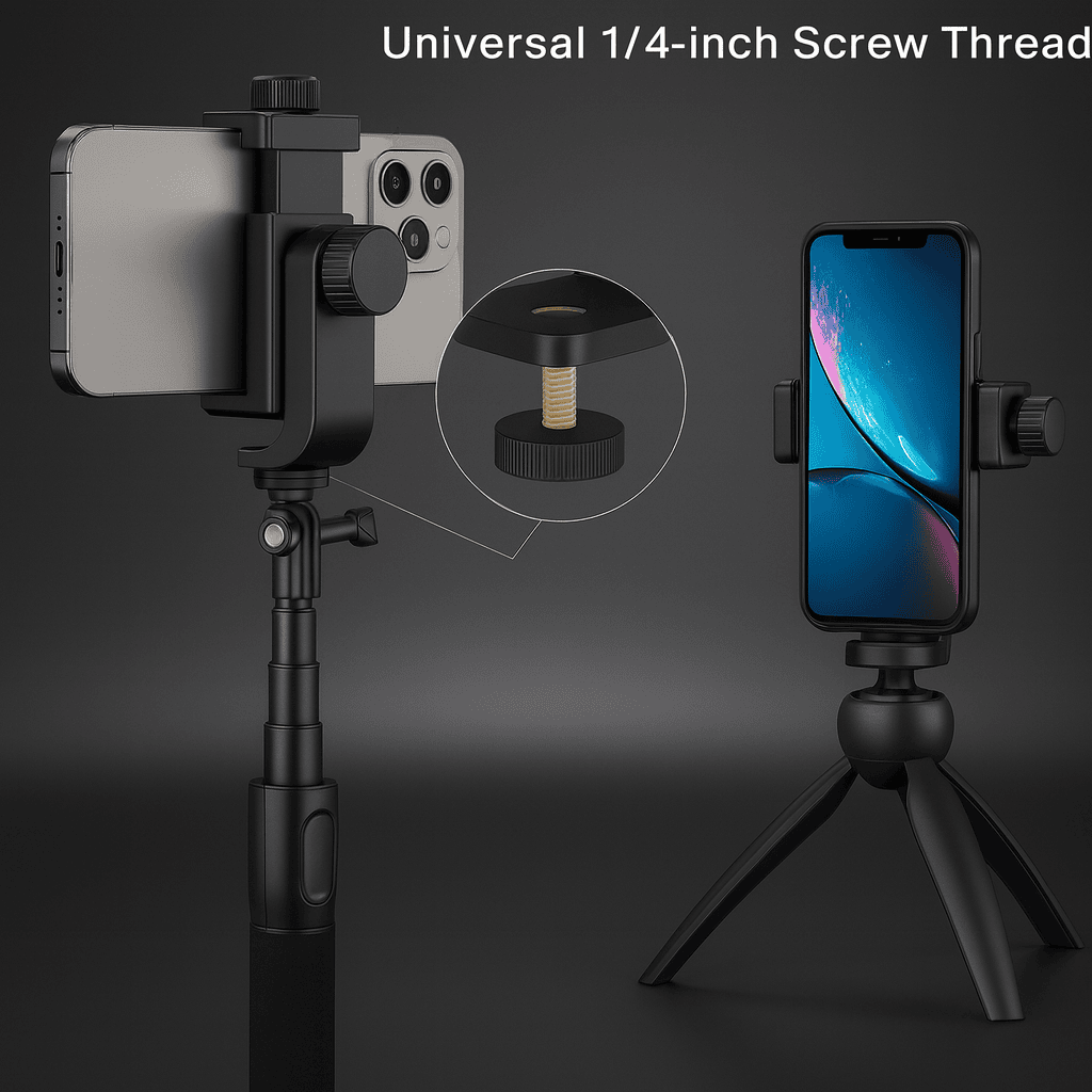 Premium 360° Rotatable Cell Phone Holder with Adjustable Clamp - Universal Tripod Mount Adapter for All Smartphones and Tripods - Black Thumbnail 4
