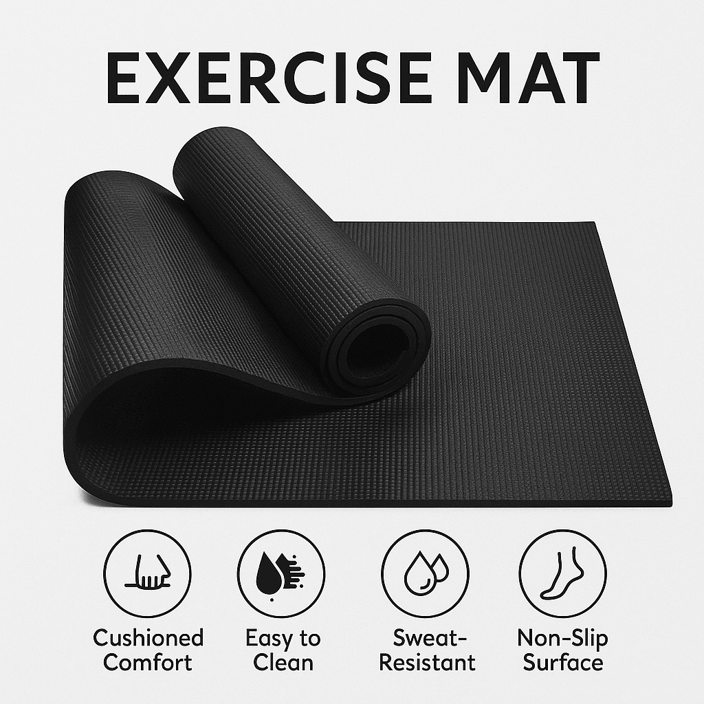 Quick Shel EVA Eco-Friendly Anti-Slip Yoga Mat for Home Workout, Exercise & Fitness – 6mm Thick with Carry Bag (Black) Thumbnail 2