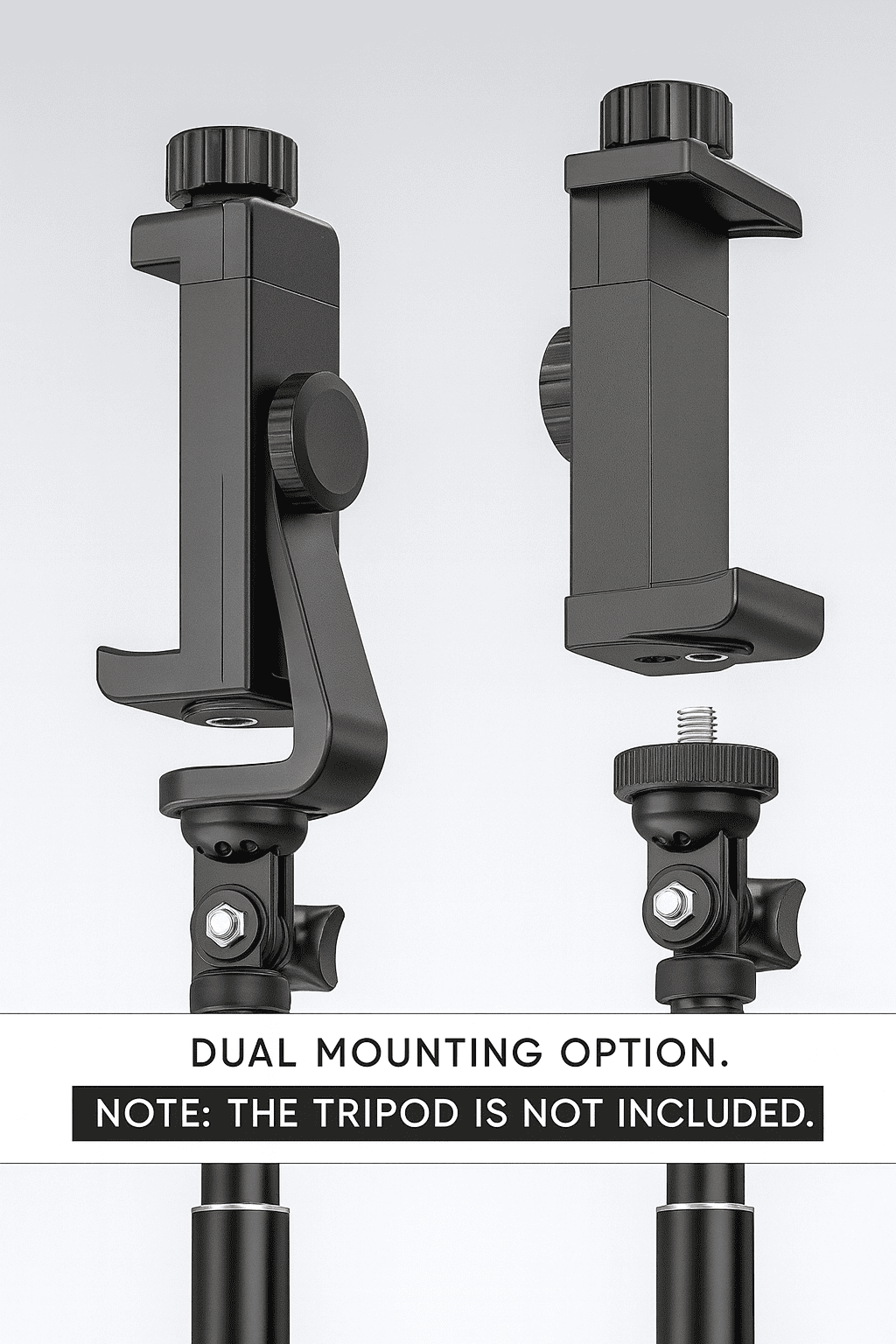 Premium 360° Rotatable Cell Phone Holder with Adjustable Clamp - Universal Tripod Mount Adapter for All Smartphones and Tripods - Black Thumbnail 3