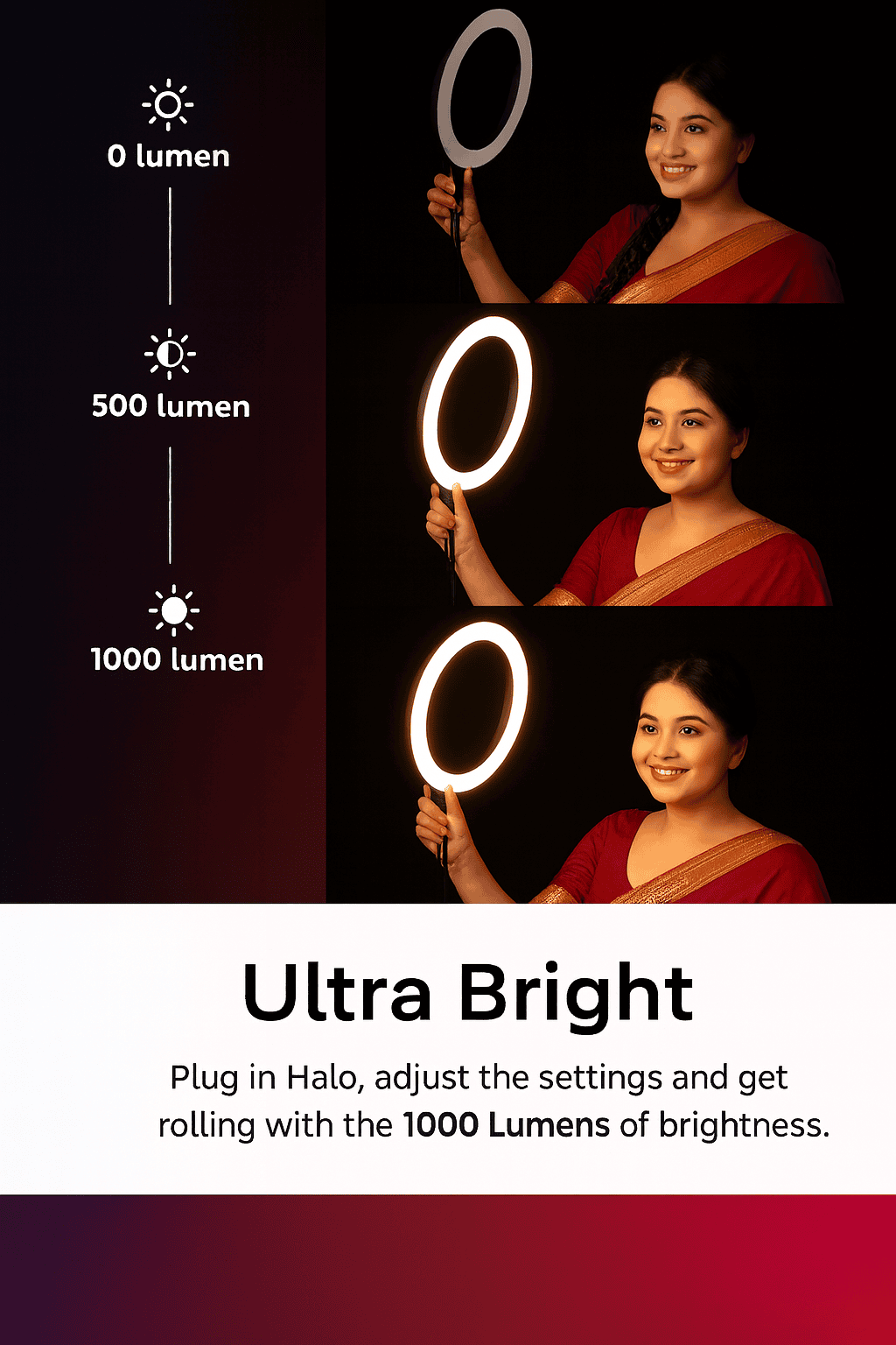 12 Inch LED Ring Light with Tripod Stand, Phone Holder for Reels, 3 Color Modes, Dimmable Video Ring Flash for Makeup, YouTube, TikTok (White) Thumbnail 5