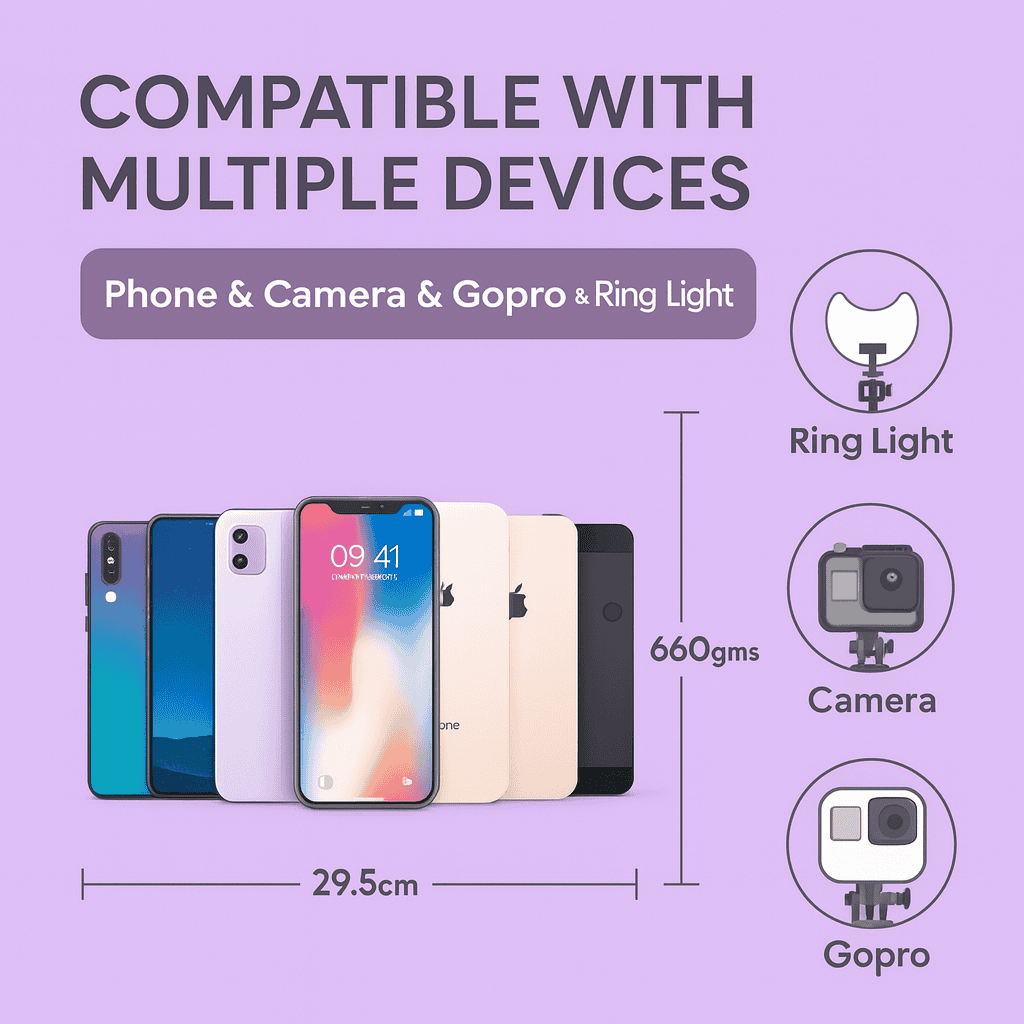 Vanguard Elite 65-Inch Selfie Stick Tripod with Reinforced 4-Leg Stand, 360° Rotatable Handle for Panoramic Shots, Detachable Bluetooth Remote - Premium Stability for Smartphones, GoPro, and Ring Lights Thumbnail 6