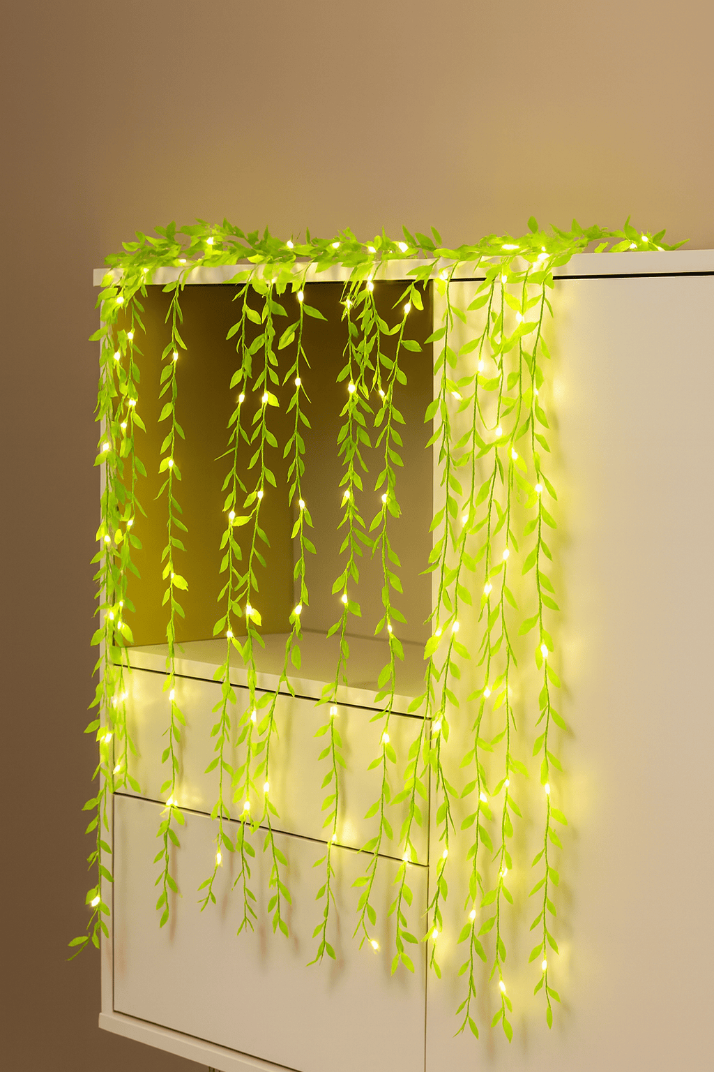 LeafDiya® 200 LED Artificial Leaf Curtain Lights – 8 Modes, Dimmable Fairy Lights for Bedroom, Garden & Festive Decoration (10x3 Ft, Green) Thumbnail 5