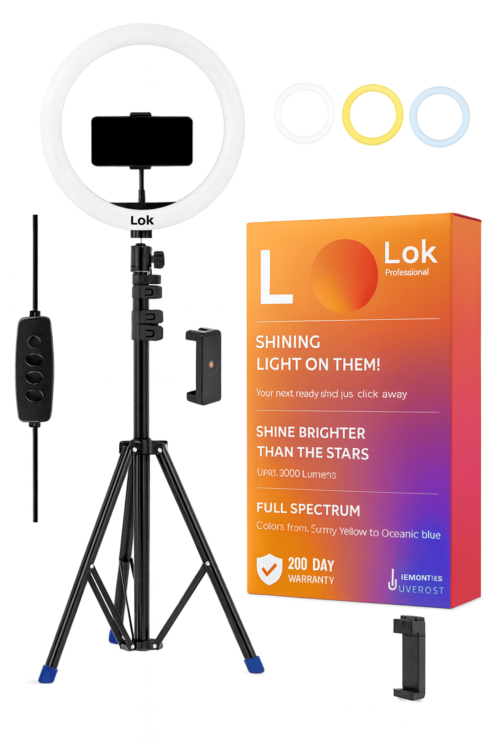 12 Inch LED Ring Light with Tripod Stand, Phone Holder for Reels, 3 Color Modes, Dimmable Video Ring Flash for Makeup, YouTube, TikTok (White)