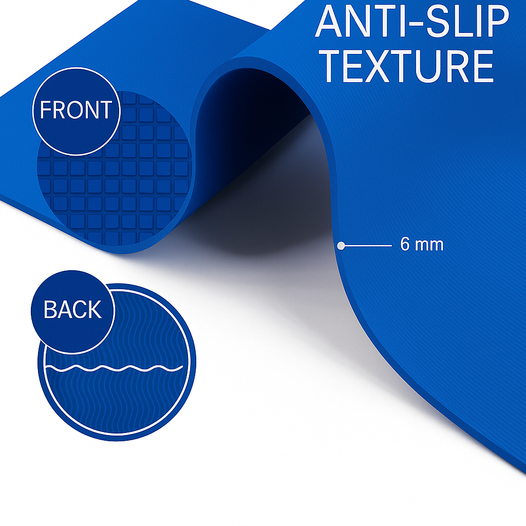 Quick Shel EVA Eco-Friendly Anti-Slip Yoga Mat for Home Workout, Exercise & Fitness – 6mm Thick with Carry Bag (Blue) Thumbnail 4