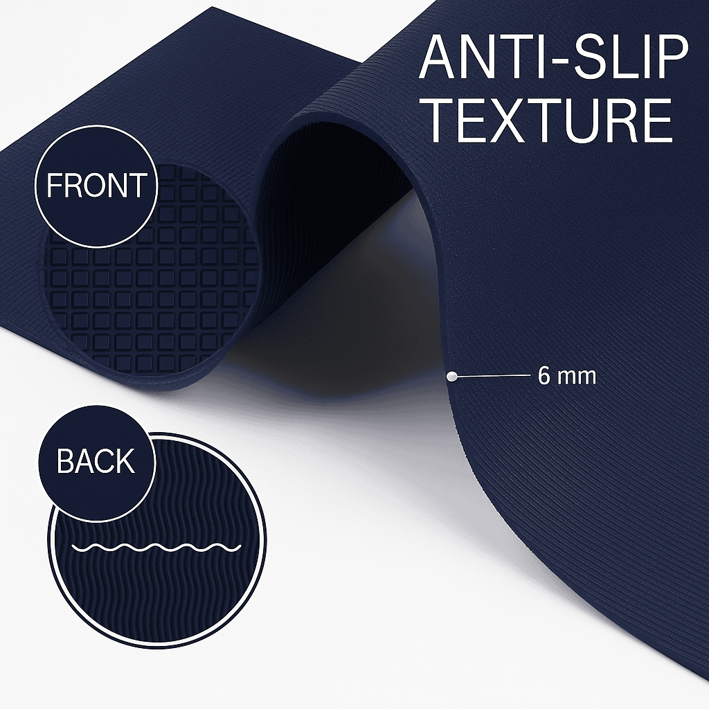 Quick Shel EVA Eco-Friendly Anti-Slip Yoga Mat for Home Workout, Exercise & Fitness – 6mm Thick with Carry Bag (Black) Thumbnail 4