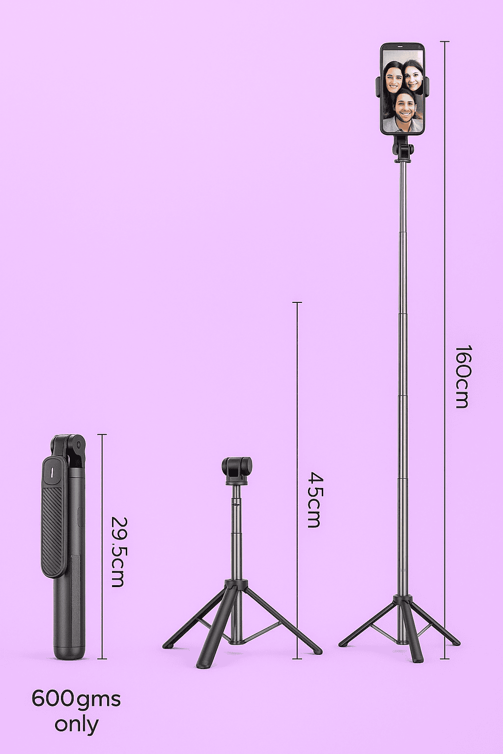 Vanguard Elite 65-Inch Selfie Stick Tripod with Reinforced 4-Leg Stand, 360° Rotatable Handle for Panoramic Shots, Detachable Bluetooth Remote - Premium Stability for Smartphones, GoPro, and Ring Lights Thumbnail 4