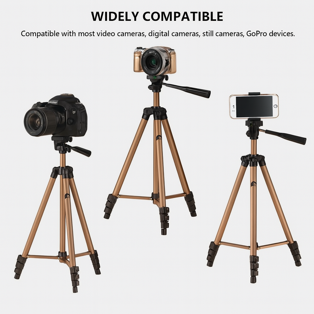 Premium 52-Inch Aluminum Camera Tripod with Smartphone Holder, GoPro Mount & Carry Bag – Lightweight Universal Stand for iPhone, Android, DSLR & Action Cameras (Max Height 133cm) Thumbnail 4