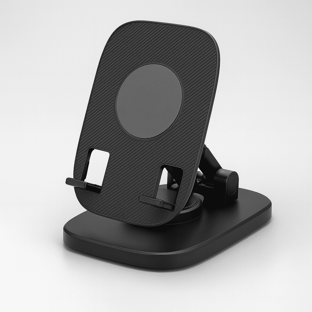 Mount 360° Rotating Metal Foldable Phone Stand – Heavy-Duty Universal Desktop Holder (Black) Thumbnail 4