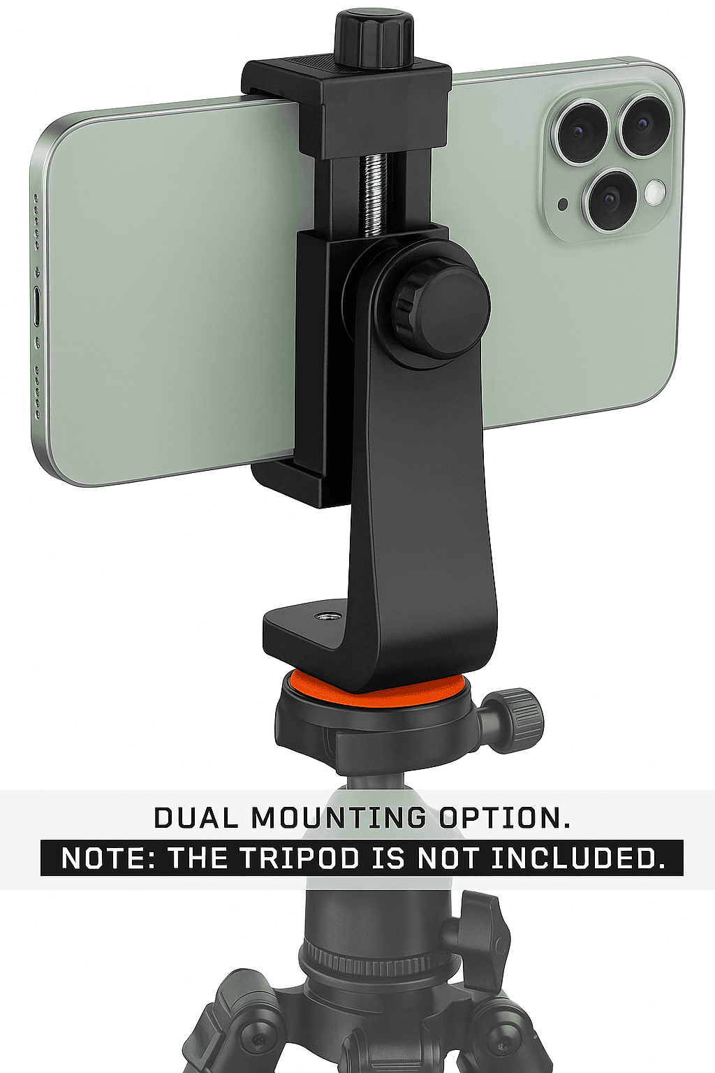 Premium 360° Rotatable Cell Phone Holder with Adjustable Clamp - Universal Tripod Mount Adapter for All Smartphones and Tripods - Black Thumbnail 5